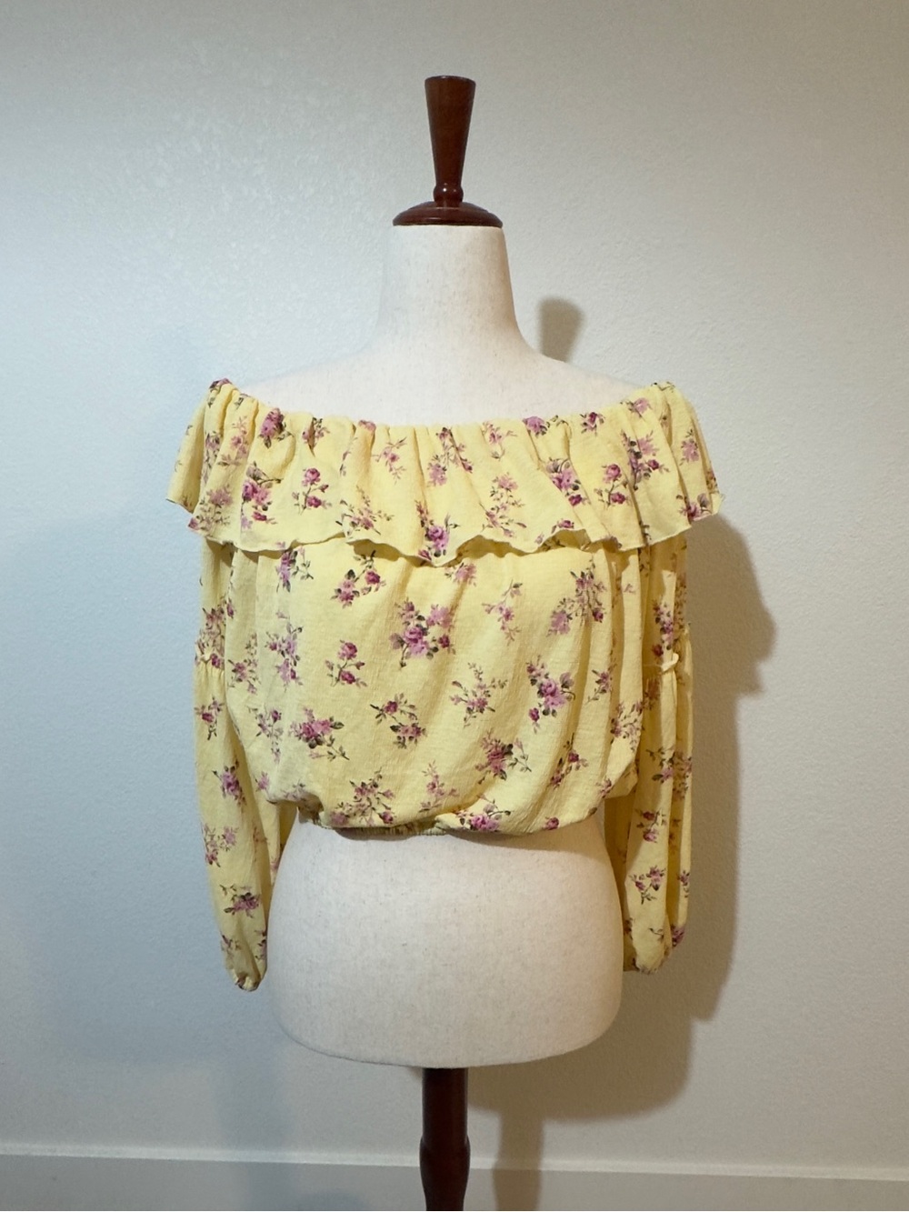 Forever 21 Yellow Off-Shoulder Floral Ruffle Blouse